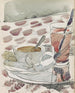 with a tray featuring a cup, a saucer, and a glass on a table - Reijer Stolk — artwork view