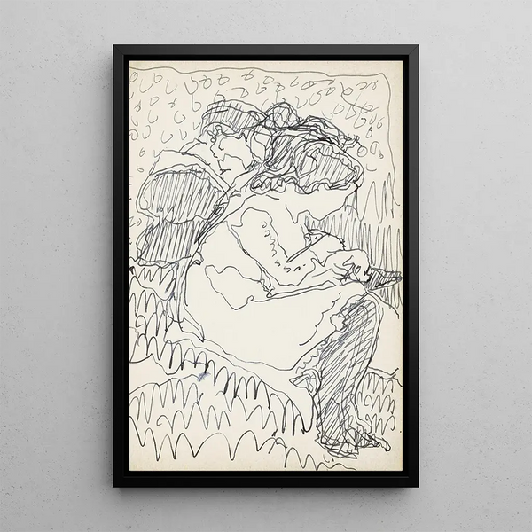 Two girls sitting in a landscape - Reijer Stolk — framed artwork on a wall