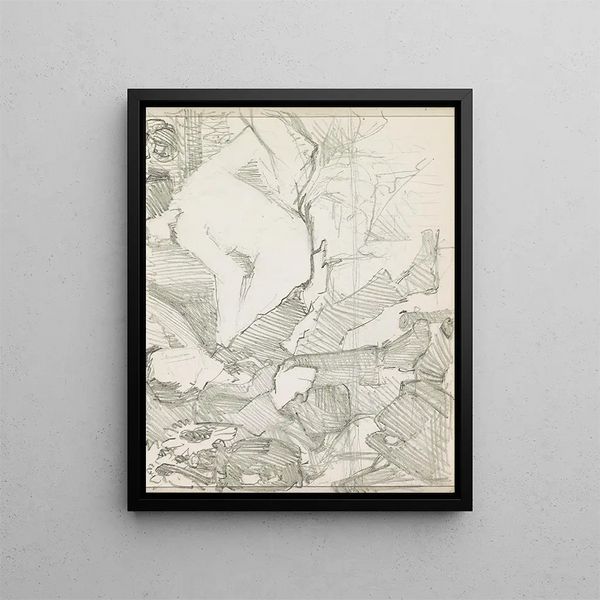 a man in a suit sitting next to a nude woman lying on a bed - Reijer Stolk — framed artwork on a wall