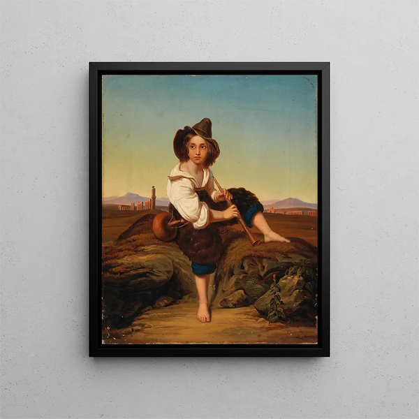 Boy sitting in the countryside - Reinhard Sebastian Zimmermann — framed artwork on a wall