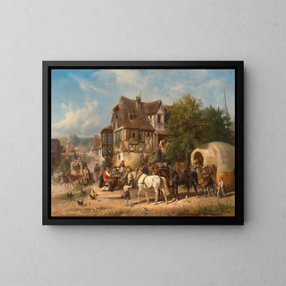 An animated scene at the rest area - Reinhold Braun — framed artwork on a wall