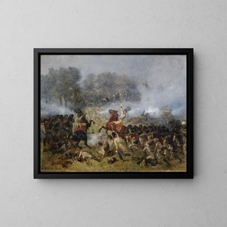 Combat d'infanterie dans la fumée de poudre - Reinhold Braun — framed artwork on a wall