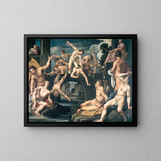 A young man fights on a bridge, allegory - Reinhold Timm — framed artwork on a wall