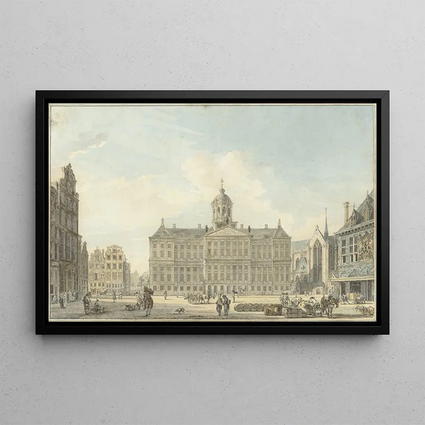Amsterdam Dam Square with City Hall and Waag - Reinier Vinkeles — framed artwork on a wall