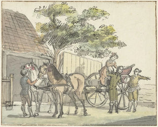 Car with two horses at the De Donkere Kuil inn near Haarlem - Reinier Vinkeles — artwork view