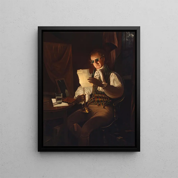 a man reading by candlelight - Rembrandt Peale — framed artwork on a wall