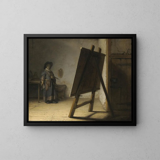 L'artiste dans son atelier - Rembrandt van Rijn — framed artwork on a wall