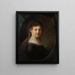 Young woman in a fantastic costume - Rembrandt van Rijn — framed artwork on a wall