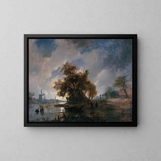 Dutch River Landscape Painting - Remigius Adrianus van Haanen — framed artwork on a wall