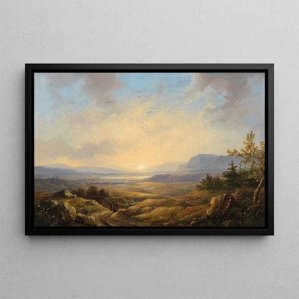 Landscape painting open at sunset - Remigius Adrianus van Haanen — framed artwork on a wall