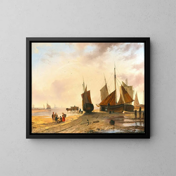 The Return of the Fishermen - Remigius Adrianus van Haanen — framed artwork on a wall