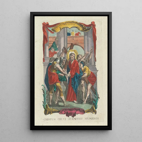 Christ submits His shoulders to the cross - Remondini family — framed artwork on a wall