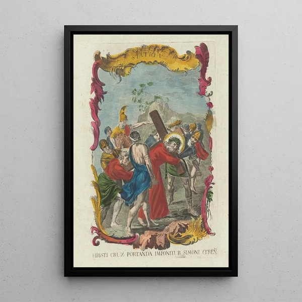 La Croix du Christ Est Imposée à Simon de Cyrène - Famille Remondini — framed artwork on a wall