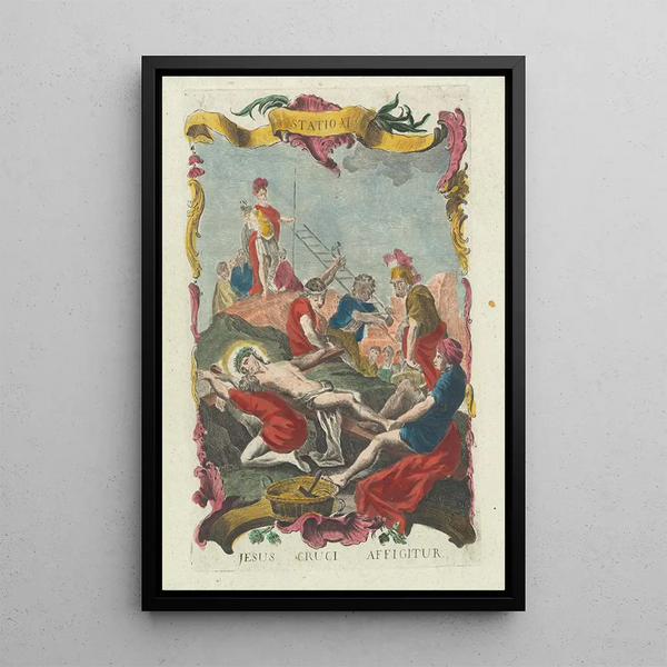 Jesus is Crucified on the Cross - Remondini Family — framed artwork on a wall