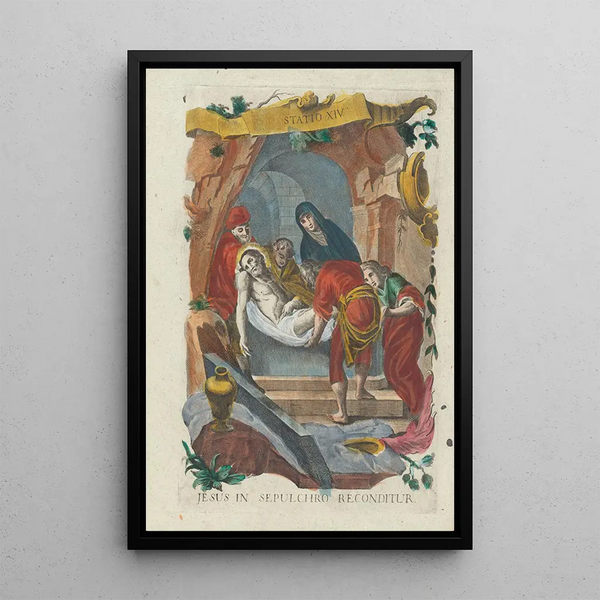 Jesus is laid in the sepulchre - Remondini family — framed artwork on a wall