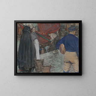 Arrival of the barges at mussel beds - René Bosiers — framed artwork on a wall