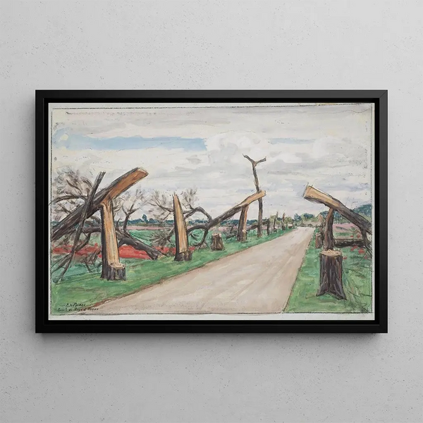 Route de Roye Noyon les arbres coupés - René François Xavier Prinet — framed artwork on a wall