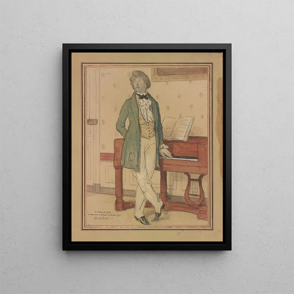 Study of a young man next to a piano - René François Xavier Prinet — framed artwork on a wall