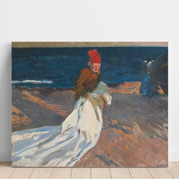 Reproduction of the painting of "Rentrant la voile, plage de Valence" by Joaquín Sorolla