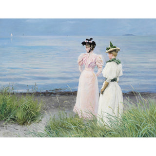 Reproduction Sur la plage à Hellerup. Mlle Elisabeth Fischer et Mlle Anna Pauline Bruun un jour d'été sur la plage à Hellerup - Paul Fischer