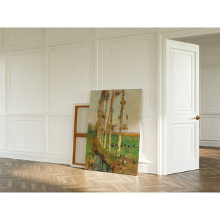Reproduction Une avenue bordée de peupliers avec des dindes - Marie Egner