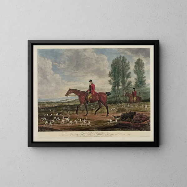 Richard Davis painting, hunter of the Majesty's harriers 1789-1812 - Richard Barrett Davis — framed artwork on a wall