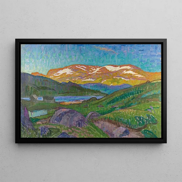 Landscape Painting of Gjendesheim - Richard Bergh — framed artwork on a wall