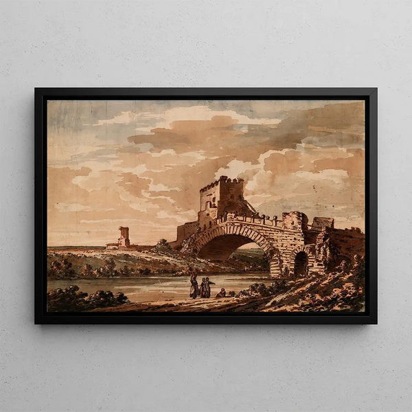 The Bridge at Solaro near Rome - Richard Cooper the Younger — framed artwork on a wall