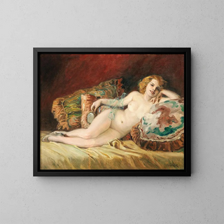 Woman lying down - Richard Geiger — framed artwork on a wall