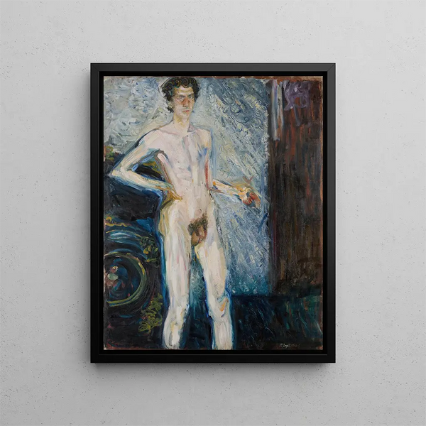 Self-portrait nude with palette - Richard Gerstl — framed artwork on a wall