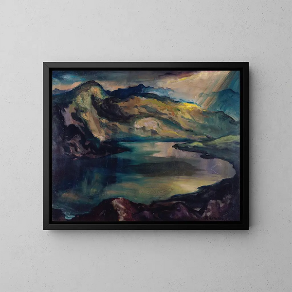 Mountain Lake Painting - Richard Harlfinger — framed artwork on a wall