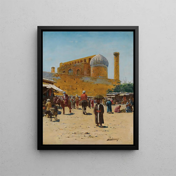 Bazaar in Samarkand - Richard Karlovich Zommer — framed artwork on a wall