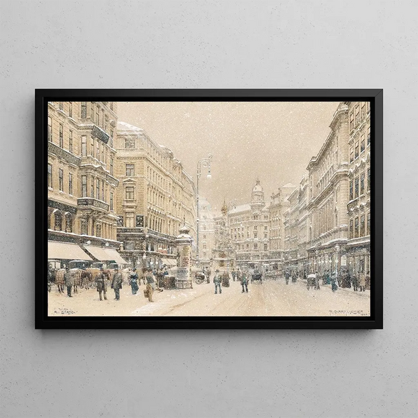 The Graben in Vienna under a snowstorm - Richard Moser — framed artwork on a wall