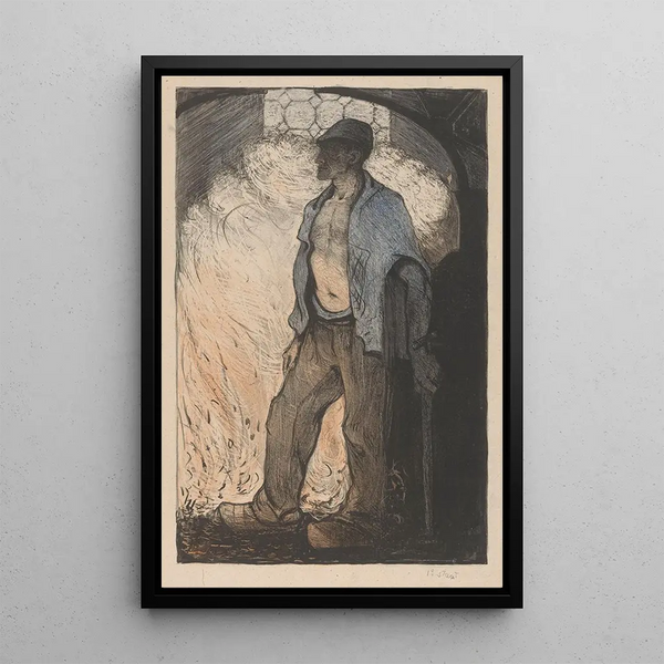 Worker near a fire 2 - Richard Nicolas Roland Holst — framed artwork on a wall
