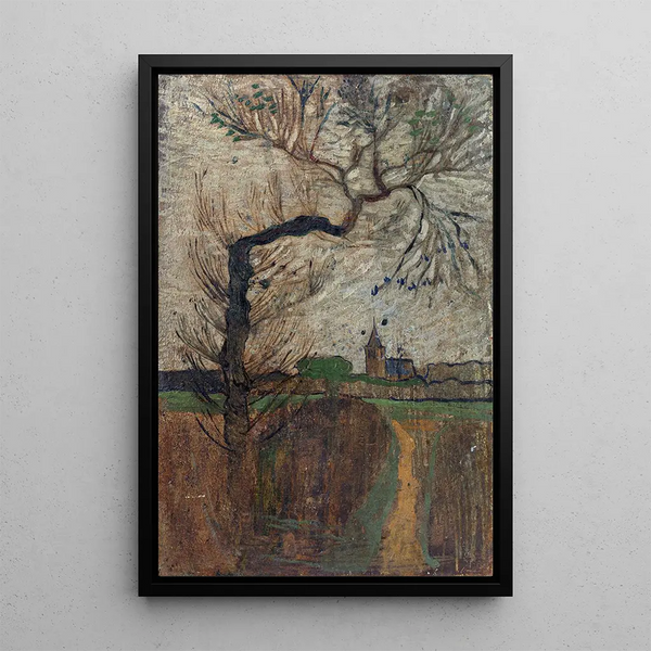 Sentier avec saule et un village à l'horizon - Richard Nicolas Roland Holst — framed artwork on a wall