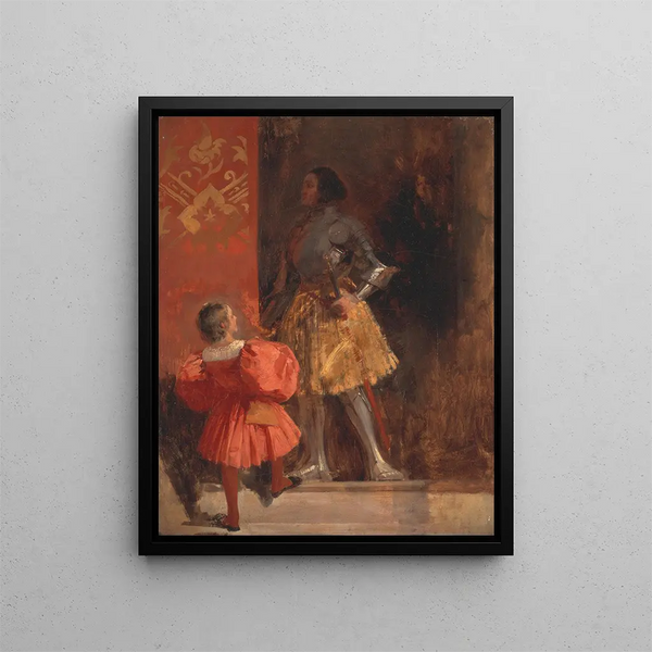 A knight and a page Goetz von Berlichingen and his page George - Richard Parkes Bonington — framed artwork on a wall