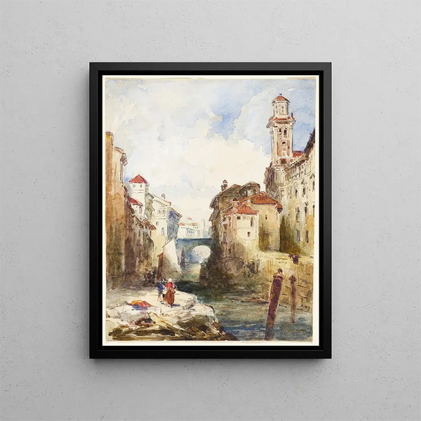 French city buildings and river - Richard Parkes Bonington — framed artwork on a wall