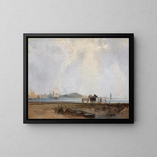Near Quillebeuf - Richard Parkes Bonington — framed artwork on a wall