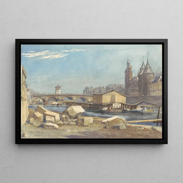 Île de la Cité, le Pont au Change et la Conciergerie, Paris 1837 - Richard Redgrave — framed artwork on a wall
