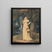 Landscape painting with a full-length portrait of a lady holding a hat - Richard Westall — framed artwork on a wall