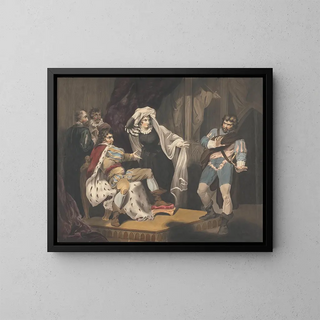 Theatrical figures around a throne - Richard Westall — framed artwork on a wall