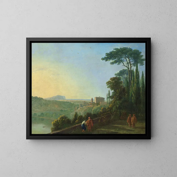 Lac Nemi and Genzano from the terrace of the Capuchin monastery - Richard Wilson — framed artwork on a wall