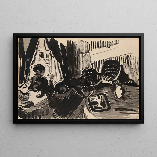 Nel cousant devant le canapé aux papillons - Rik Wouters — framed artwork on a wall
