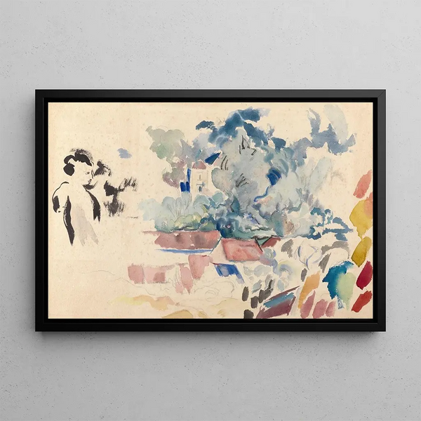 Roofs, Trees, and a Woman - Rik Wouters — framed artwork on a wall