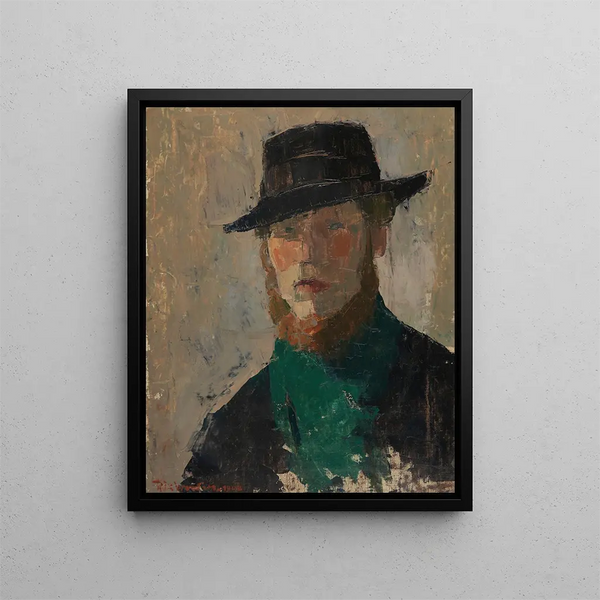 Self-portrait with black hat - Rik Wouters — framed artwork on a wall