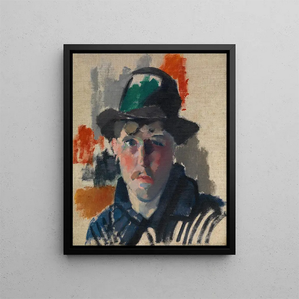 Self-portrait with green hat - Rik Wouters — framed artwork on a wall