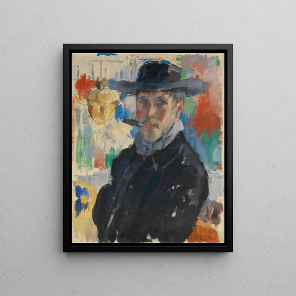 Self-portrait with cigar - Rik Wouters — framed artwork on a wall
