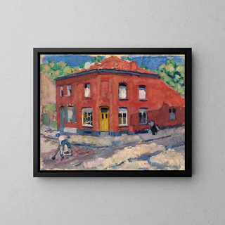 La maison rouge sous la neige tardive - Rik Wouters — framed artwork on a wall