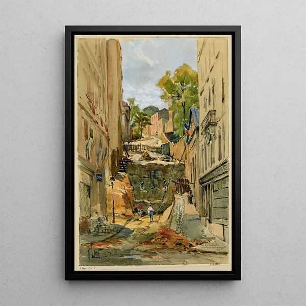 La rue des Saules vue de la rue Coulaincourt - René Leverd — framed artwork on a wall
