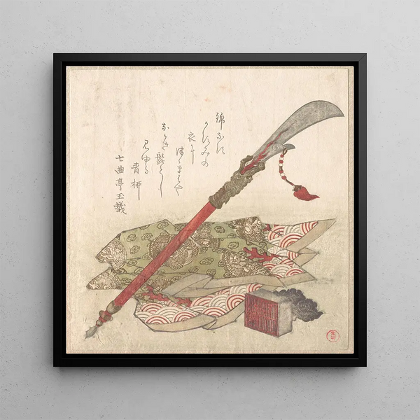 Robe brodée à hallebarde et sceau - Kubo Shunman — framed artwork on a wall